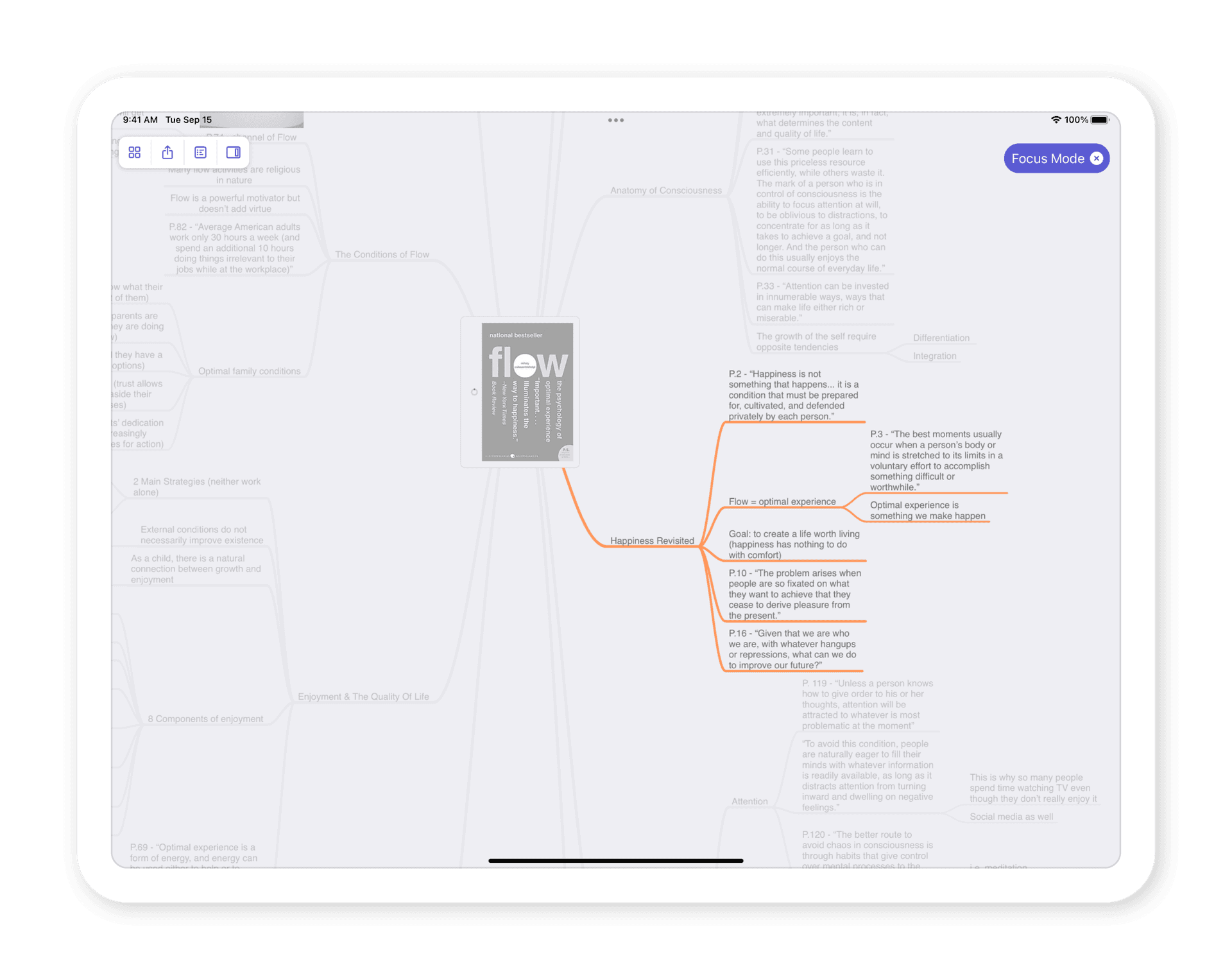 Mike using Focus Mode while making book notes