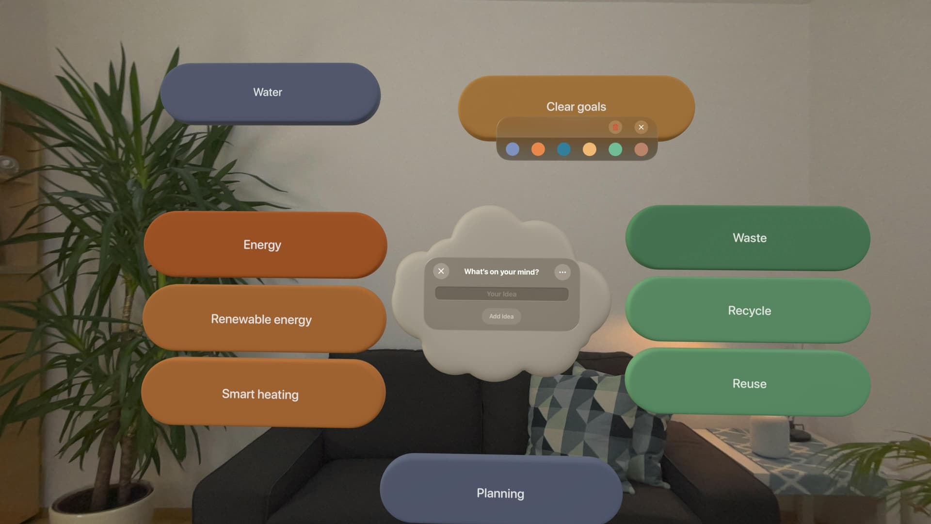 Immersive Brainstorming on Apple Vision Pro with colorful pills floating in mid air