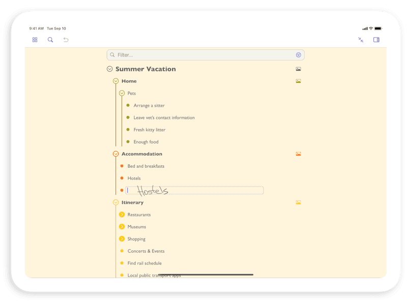 Use Scribble with Apple Pencil in MindNode's 'Outline