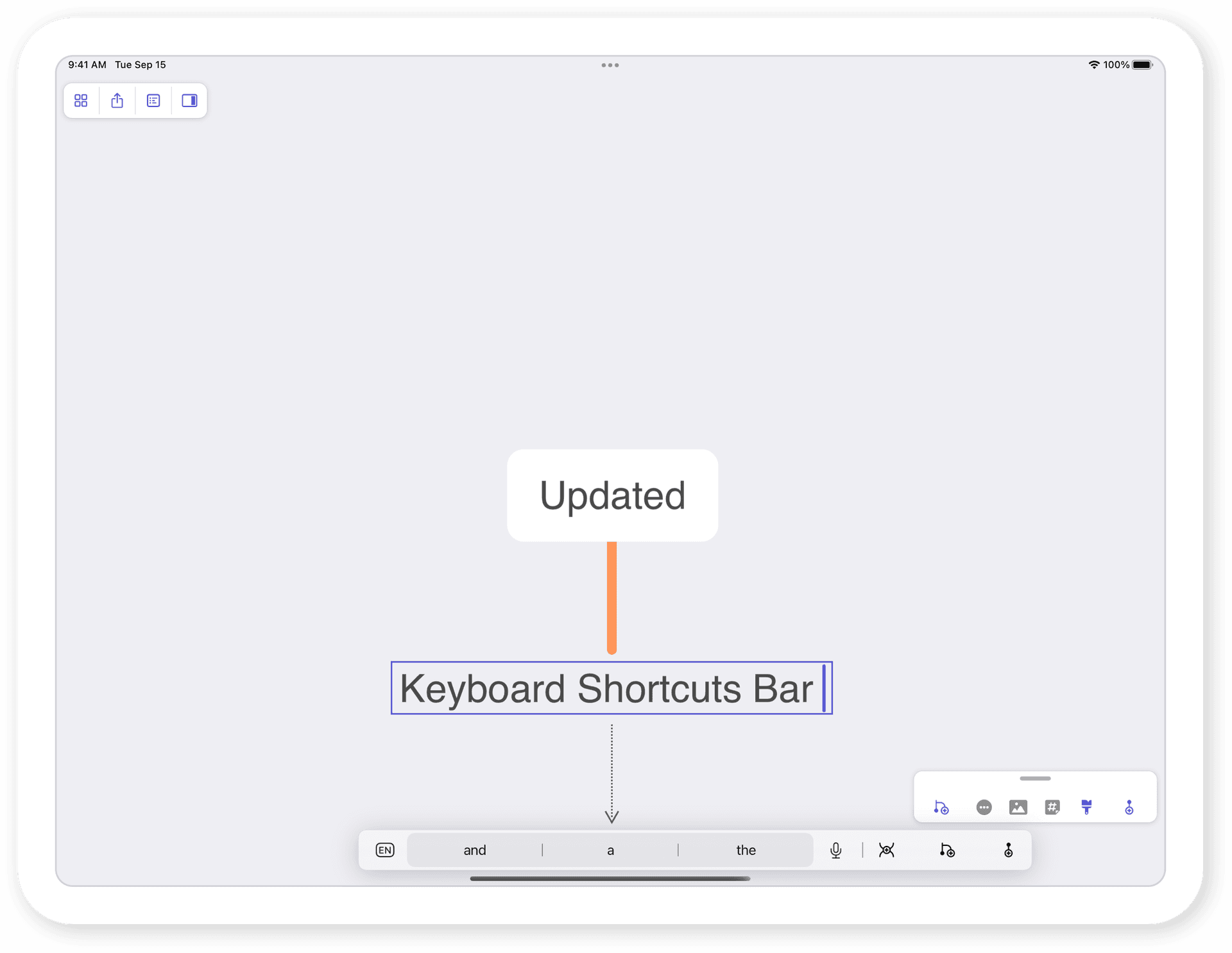 Updated Keyboard Shortcuts Bar in MindNode 2021.3