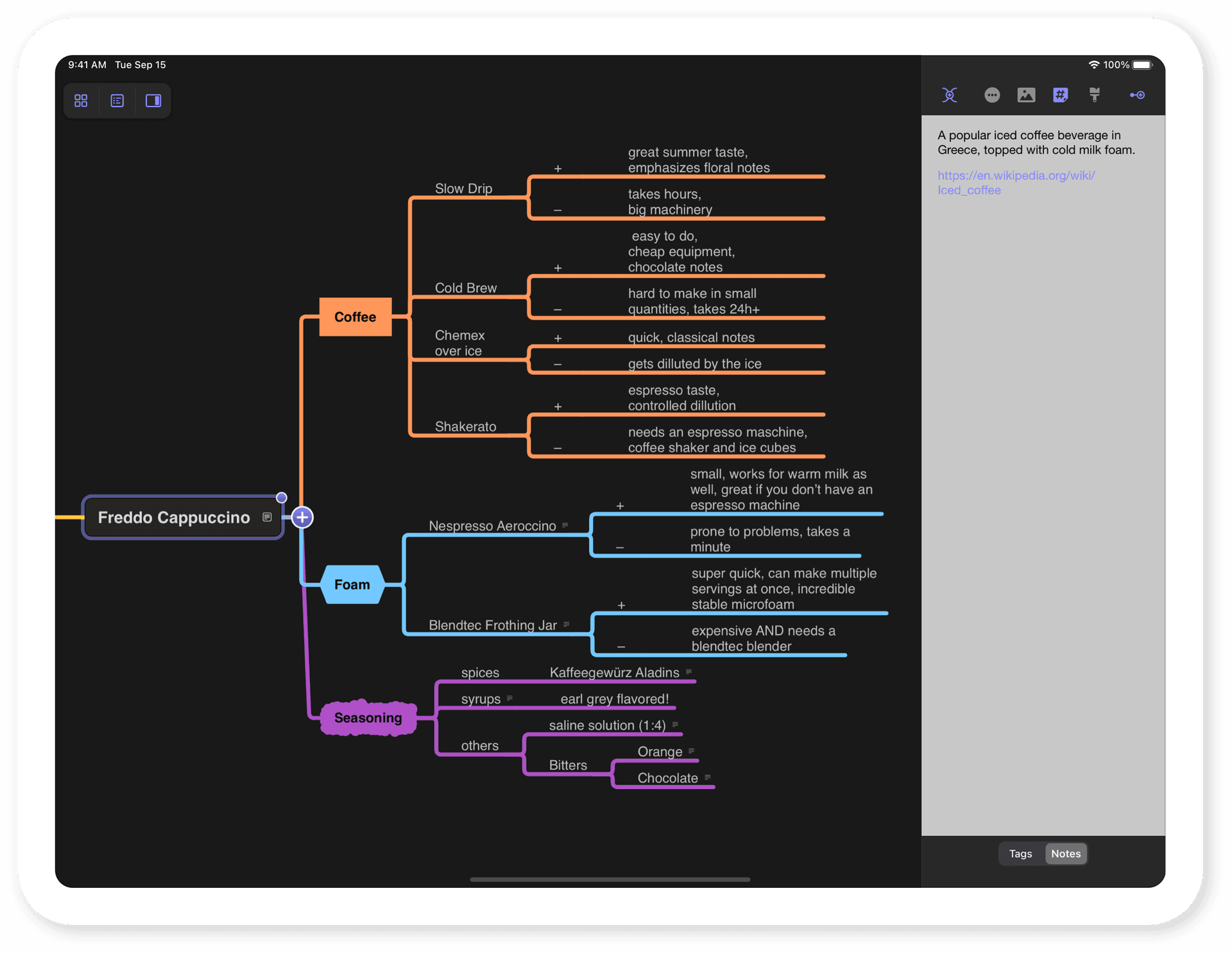 Harald's mind map on an iPad